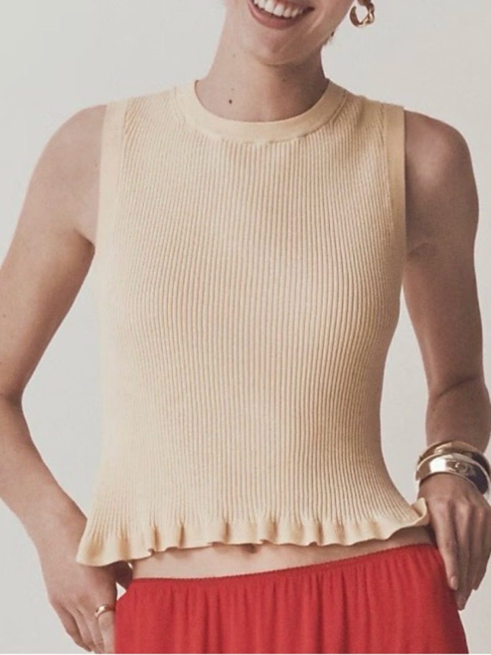 J Crew Ruffle Trim Shell Tank Top Premium Ultra- fine Cotton XXS Banana Cream